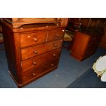 A VICTORIAN WALNUT CHEST OF TWO SHORT AND THREE LONG DRAWERS, width 100cm x depth 47cm x height