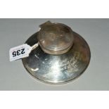 A GEORGE V SILVER CAPSTAN INWELL, bears inscription to foot and engraved initials to lid, makers