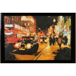 BRIAN SHEPHERD (BRITISH CONTEMPORARY) 'SHAFTESBURY AVENUE SHADOWS', a night time cityscape of