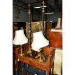 A PAIR OF BRASSED STANDARD LAMPS