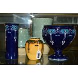 THREE WOOD & SONS ELERS WARE VASES, to include a small baluster vase, tubelined Art Nouveau style