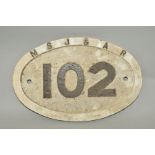 A CAST IRON MANCHESTER SOUTH JUNCTION & ALTRINCHAM RAILWAY BRIDGE PLATE, No.102, raised black