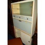 A VINTAGE HYGENA KITCHEN CABINET, width 91cm x depth 38cm x height 179cm, together with a walnut