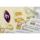 SEVEN ITEMS OF GEM JEWELLERY, to include an Ethiopian opal cabochon ring, a large marquise shape