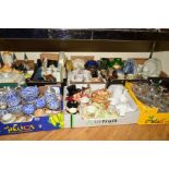 EIGHT BOXES OF CERAMICS AND GLASSWARE including Victorian tea wares, Royal Doulton Bunnykins