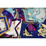 THREE BOXES OF MASONIC REGALIA, mostly aprons (three boxes)