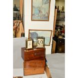A VICTORIAN ROSEWOOD RECTANGULAR BOX, two other boxes, four colour Hubert Coop prints, a Metamec