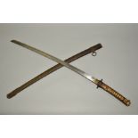 A WWII ERA JAPANESE OFFICERS STYLE SAMURI SWORD, with metal scabbard, blade is numbered 131942