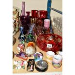 A COLLECTION OF COLOURED GLASSWARE, including Caithness, Gozo, Mdina, etc comprising vases,