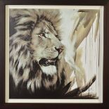 JEN ALLEN (BRITISH CONTEMPORARY) 'LION KING', a portrait study of a lion, limited edition print on