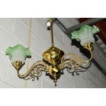 A PAIR OF FLOWER HEAD STYLE CEILING SHADES, together with a pair of matching wall lights, another