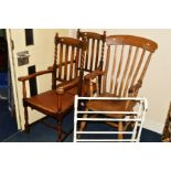 A PAIR OF OAK BARLEY TWIST ELBOW CHAIRS and a beech Windsor chair (sd) (3)