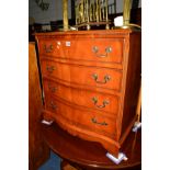 A BEVAN FUNNEL MAHOGANY BOWFRONT CHEST OF FOUR LONG DRAWERS on bracket feet, width 73cm x depth 46cm