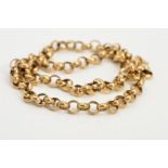 A 9CT GOLD CHAIN NECKLACE, the belcher link chain with a spring release clasp, with 9ct hallmark for