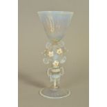A FACON DE VENISE STYLE GLASS GOBLET, having wrythen moulding to the bowl and foot, the stem