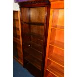 A MODERN MAHOGANY OPEN BOOKCASE, height 181cm