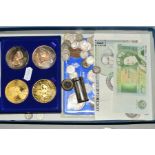 A COLLECTION OF COINS AND BANKNOTES, including a used set of Edward VII 1909 coins, half crown to