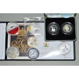A COLLECTION OF COINS, including a cased 1997 UK silver proof fifty pence, two coin set, a silver