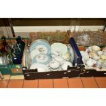 FIVE BOXES OF CERAMICS, GLASS, etc, to include Poole Pottery trinket vases etc, Royal Doulton '