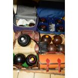 SETS OF BOWLING BALLS IN CARRY CASES to include a set of four Wygreen size 3 heavy balls, sixteen