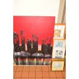 A PAIR OF COLOURFUL NIGHT TIME CITY SCENES, signed Kay, oil on canvas, approximate size 122cm x