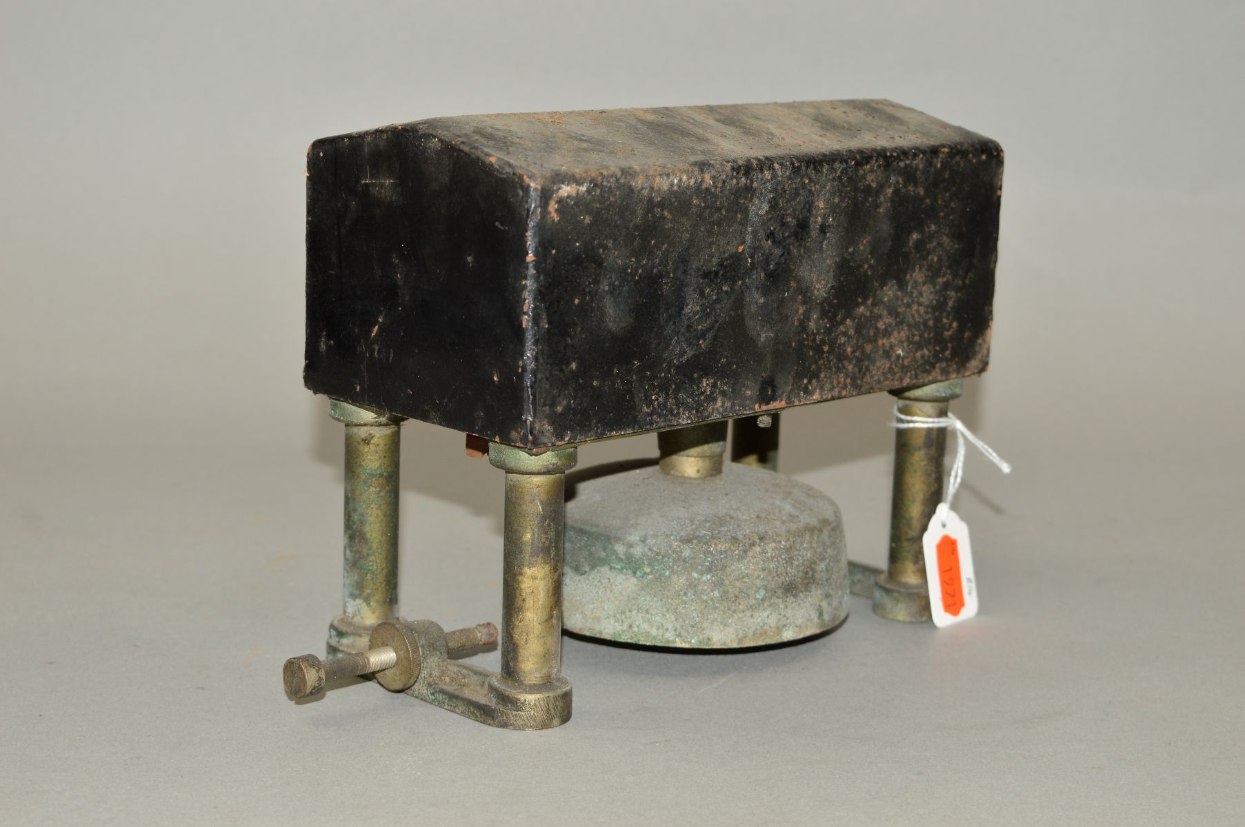 AN UNMARKED RAILWAY BLOCK BELL INSTRUMENT, with front tapper, not marked, not tested, cast iron