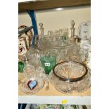 A COLLECTION OF GLASSWARE INCLUDING A SALAD BOWL WITH A SILVER RIM, makers James Dixon & Son,