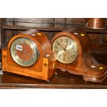 AN ART DECO WALNUT AND INLAID MANTEL CLOCK and an oak mantel clock (2)