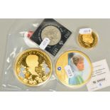 A BOX CONTAINING TWO GOLD PLATED 2013 PRINCESS DIANA COMMEMORATIVE PROOFS, with Swarovski Crystal,