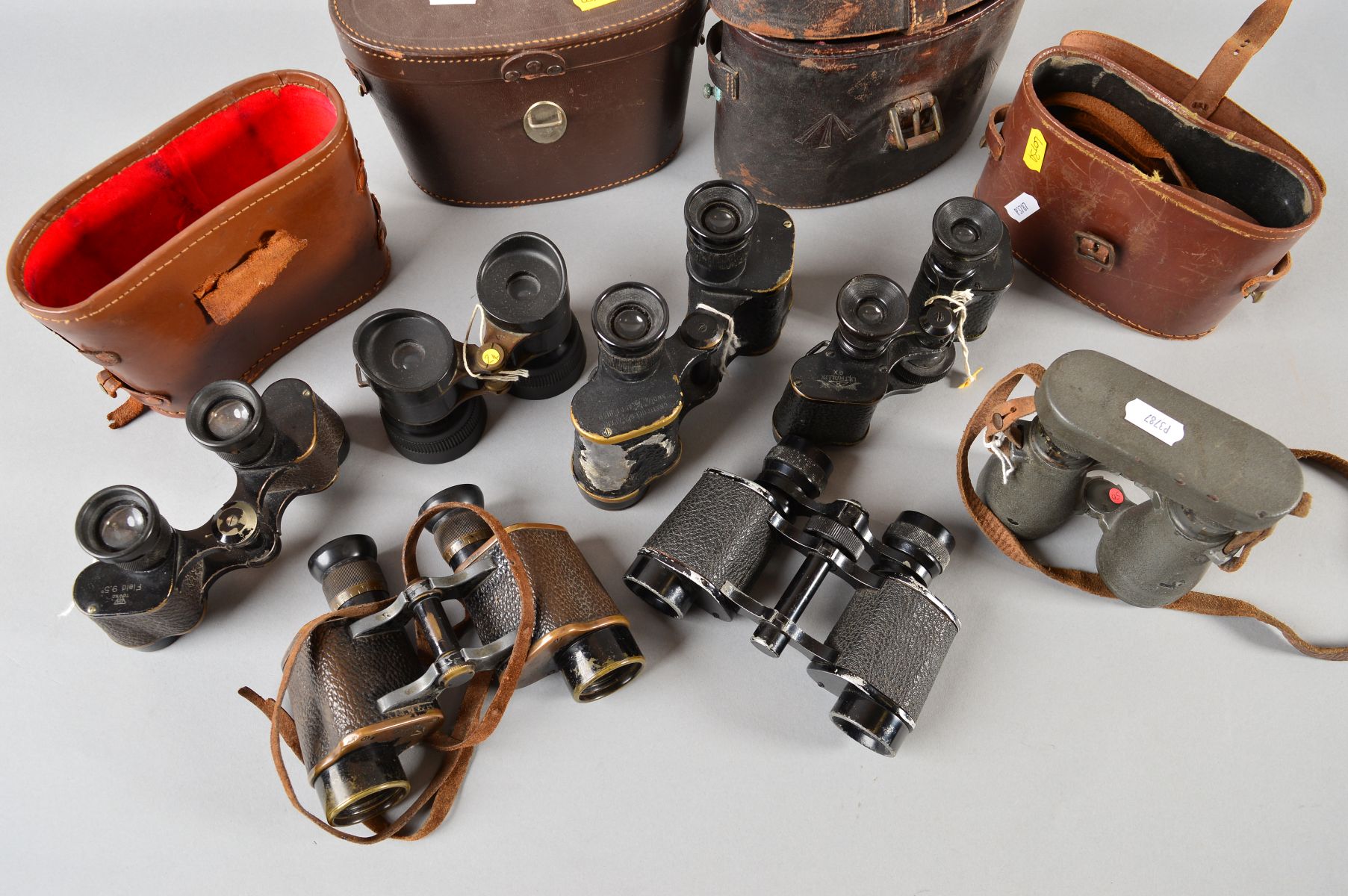 SEVEN PAIRS OF MILITARY BINOCULARS, some with leather cases, no all matching the optics, makers - Image 2 of 5