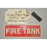 THREE CAST IRON SIGNS, 'Fire Tank', raised white lettering and edging on red background, length