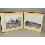 AN ALBUM CONTAINING 39 BLACK AND WHITE PHOTOGRAPHS OF STEAM LOCOMOTIVES, mixture of L.M.S. and B.