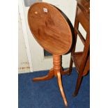 A LATE 19TH CENTURY WALNUT AND FRUITWOOD CIRCULAR DISH TILT TOP TRIPOD TABLE