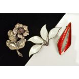 THREE SCANDINAVIAN BROOCHES, the first a white enamel four leaf brooch by David Anderson, the second