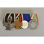 A WWI GERMAN MOUNTED GROUP OF FOUR MEDALS, as follows, Iron Cross, Hindenburg Cross with swords
