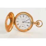 A LEVER BROTHERS ROLLED GOLD POCKET WATCH measuring approximately 41.5mm in diameter, white enamel