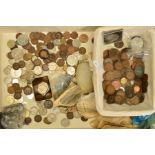 A LARGE BOX OF UK COINAGE, to include some .925 and .500 silver coins, four five pound coins,