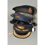 A BRITISH RAILWAYS STATION MASTER UNIFORM CAP, black cap with gold braid to peak, gilt lion