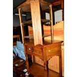 AN OAK CANTED HALL TABLE with a single drawer and an oak two tier occasional table (2)