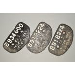 THREE CAST IRON B.R. SHILDON WORKS WAGON PLATES, 2 x B918224 13 T Shildon 1958 Lot 3125 and