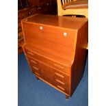 A 1960'S TEAK BUREAU, with four drawers