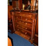 A VICTORIAN MAHOGANY SCOTTISH CHEST TWO SHORT AND FOUR LONG DRAWERS with rounded handles, flanked by