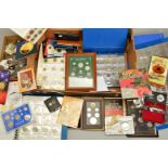 A LARGE BOX OF WORLD COINS, COMMEMORATIVES AND MEDALS, to include a Canada Mint 2016, .999 silver