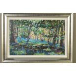 TIMMY MALLETT (BRITISH CONTEMPORARY) 'BLUEBELL SHADOWS', a limited edition print of a woodland