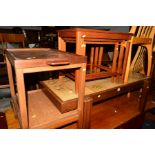 A 1970'S TEAK FRAMED TILE TOPPED COFFEE TABLE, a Danish teak tile topped nest of three tables and