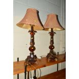A PAIR OF DECORATIVE TABLE LAMPS with shades