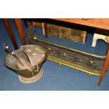 A BRASS COAL SCUTTLE AND SHOVEL and a brass fire guard (3)