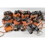 A BOX OF CONTAINING TWELVE PAIRS OF BINOCULARS, Military & Civilian use, WWI era to present day,