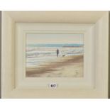 SIMON KENEVAN (BRITISH 1963) 'WALKS ON THE BEACH', a coastal landscape, signed bottom left, pastel