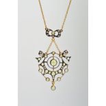 A PERIDOT AND DIAMOND PENDANT, of openwork design set with circular peridot cabochons and